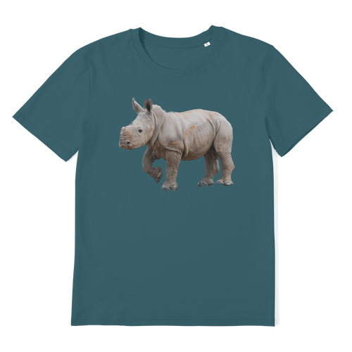 Turquoise t-shirt with an african rhino