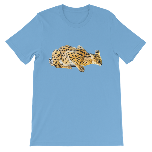 blue kids t-shirt with serval cat