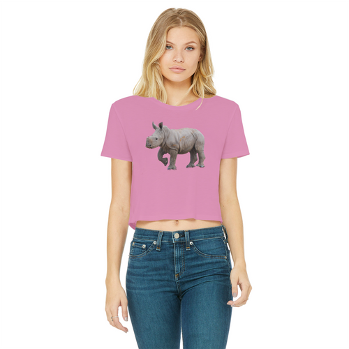 Pink crop top with a rhino calf print on the chest