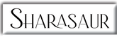 Sharasaur text logo in a white rectangle with shadow around the edges.