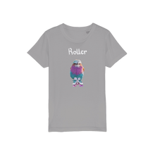 Load image into Gallery viewer, A grey shirt for kids featuring a roller bird wearing roller skates. An african bird t-shirt. 
