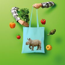 Load image into Gallery viewer, Light turquoise baby Rhino tote bag in cotton.
