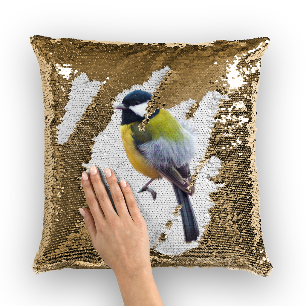 Great Tit Sequin Cushion Cover