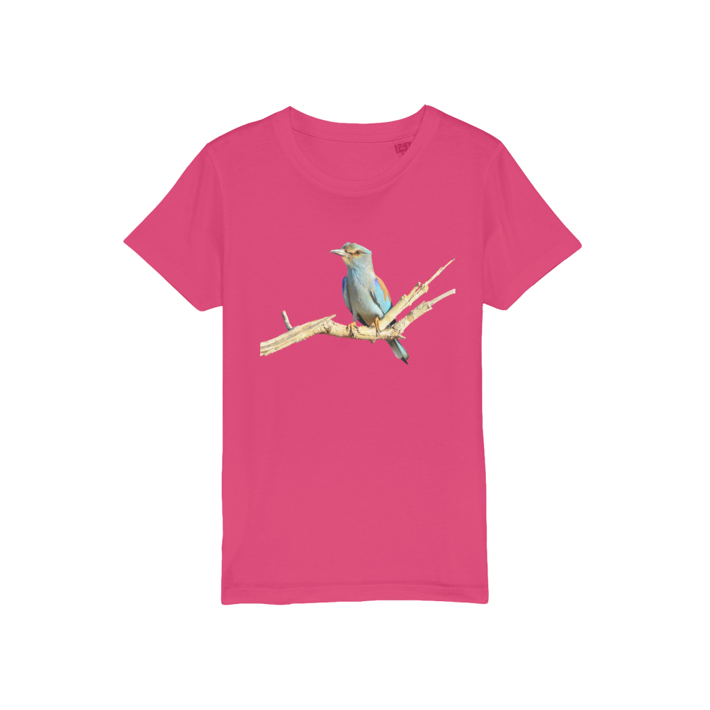 a roller bird on a hot pink t-shirt for kids