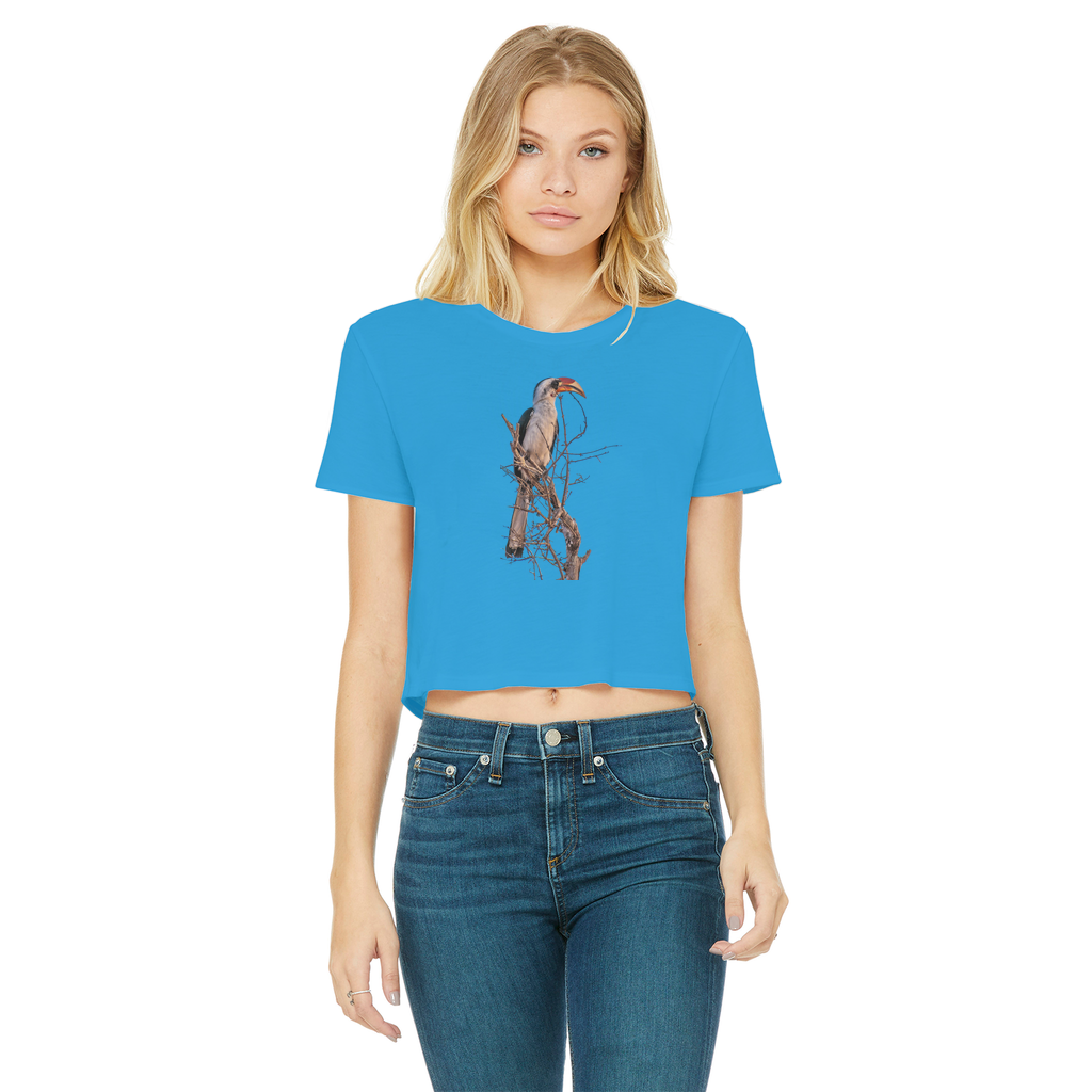 Red-Billed Hornbill T-Shirt for Women (Cropped, Raw Edge)