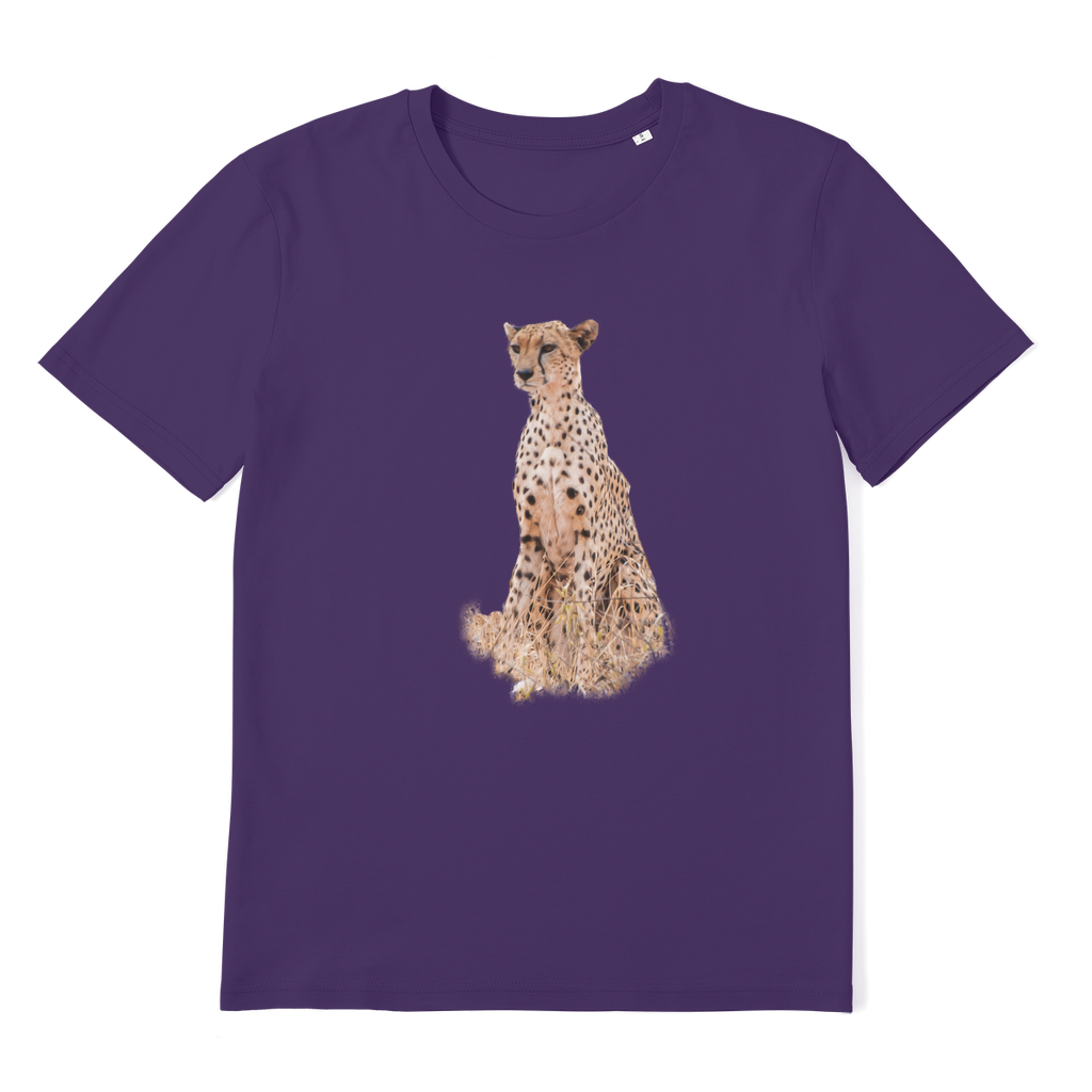 purple t-shirt with a cheetah 