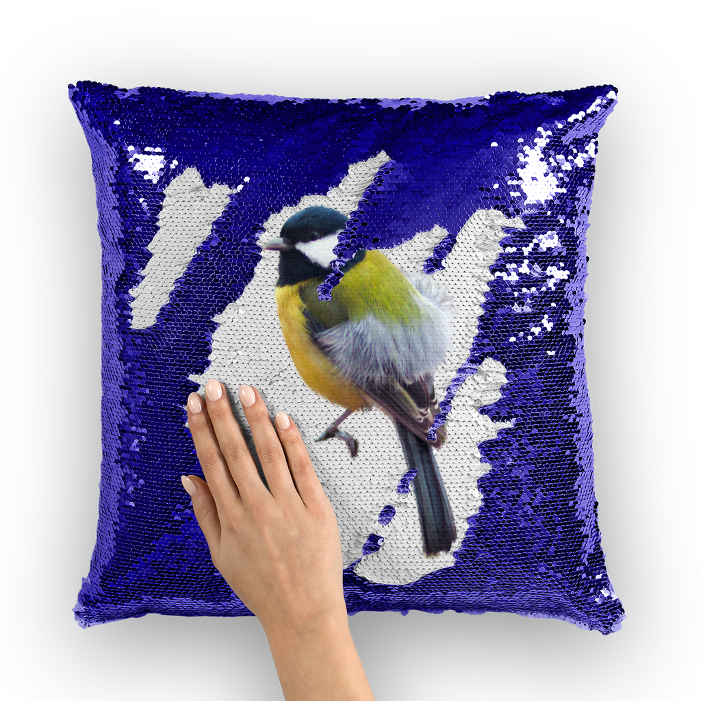 Great Tit Sequin Cushion Cover