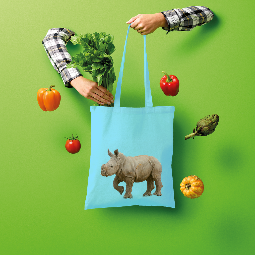 Blue  baby Rhino tote bag in cotton.