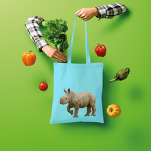 Load image into Gallery viewer, Blue  baby Rhino tote bag in cotton.
