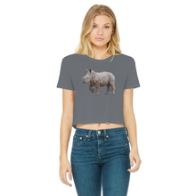 Load image into Gallery viewer, Dark Grey crop top with a rhino. Top has a round neck.
