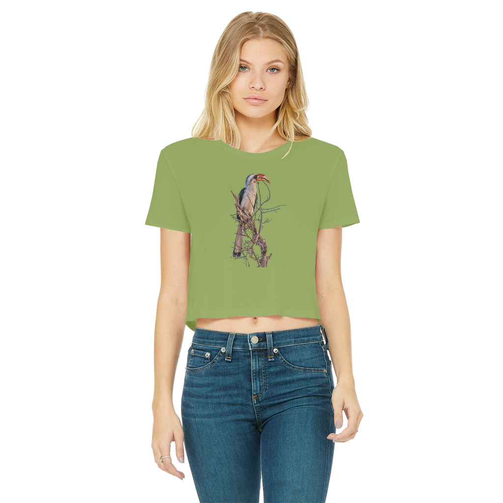 Red-Billed Hornbill T-Shirt for Women (Cropped, Raw Edge)