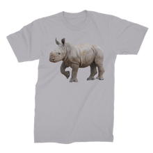 Load image into Gallery viewer, grey t-shirt with a rhino calf for men. 
