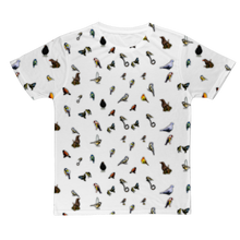 Load image into Gallery viewer, Men&#39;s garden bird t-shirt in white with repeating bird pattern
