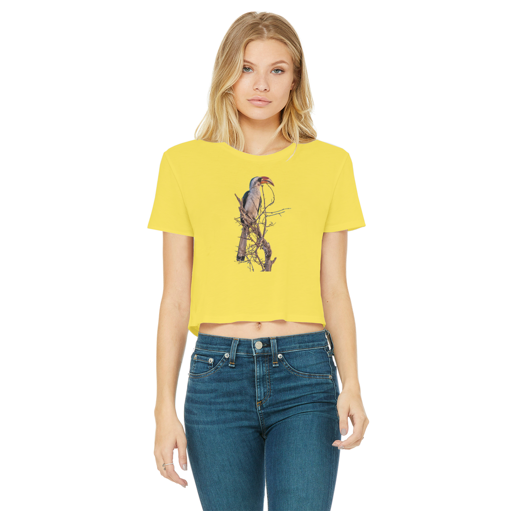 Red-Billed Hornbill T-Shirt for Women (Cropped, Raw Edge)