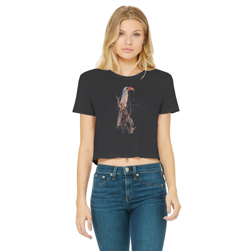 Red-Billed Hornbill T-Shirt for Women (Cropped, Raw Edge)