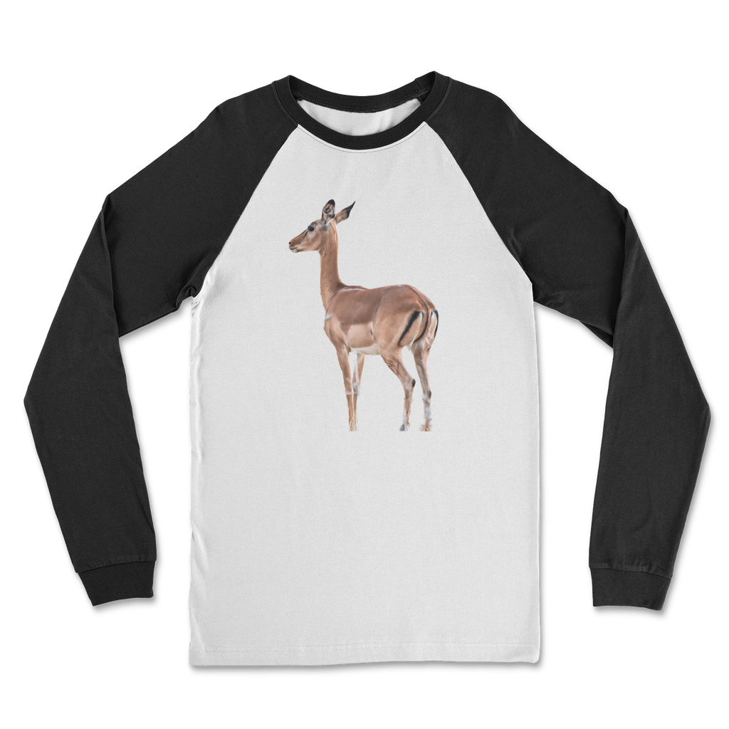 Black long sleeves on a white shirt with an impala print