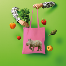 Load image into Gallery viewer, Bright pink baby Rhino tote bag in cotton.

