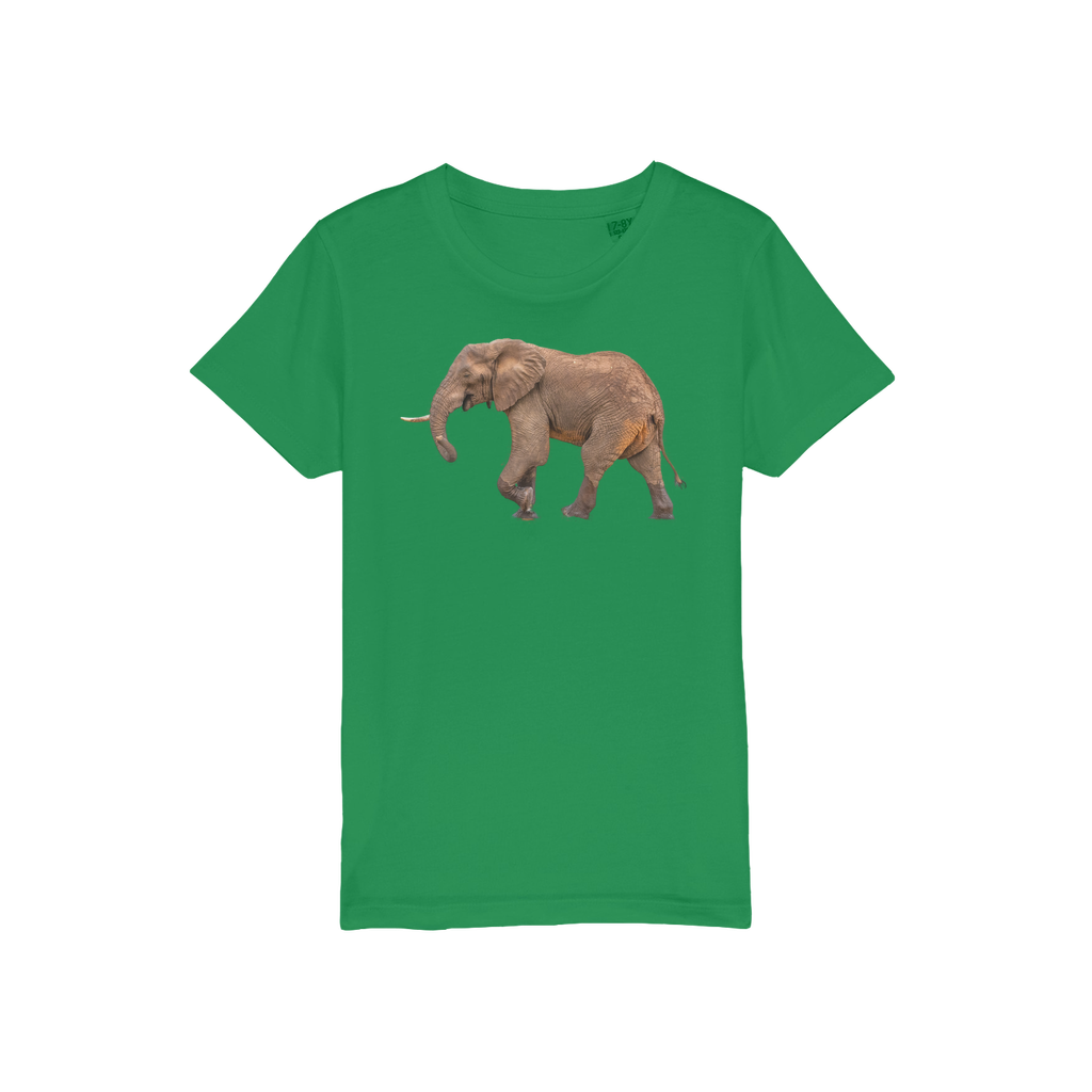 A green shirt for boys and girls with an elephant 