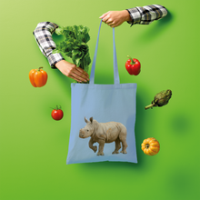 Load image into Gallery viewer, Light blue  baby Rhino tote bag in cotton.
