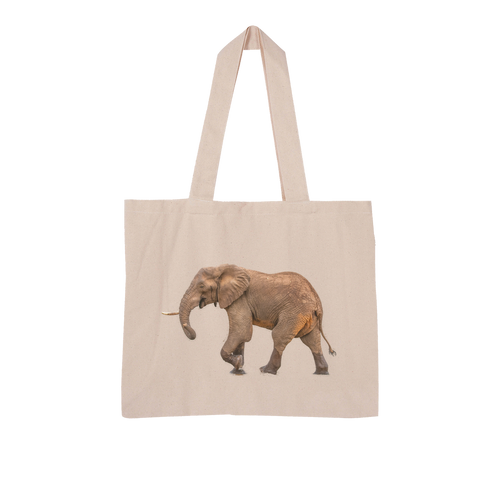 Organic cotton tote bag with a large photographic print of an elephant