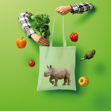 Load image into Gallery viewer, Pale green baby Rhino tote bag in cotton.
