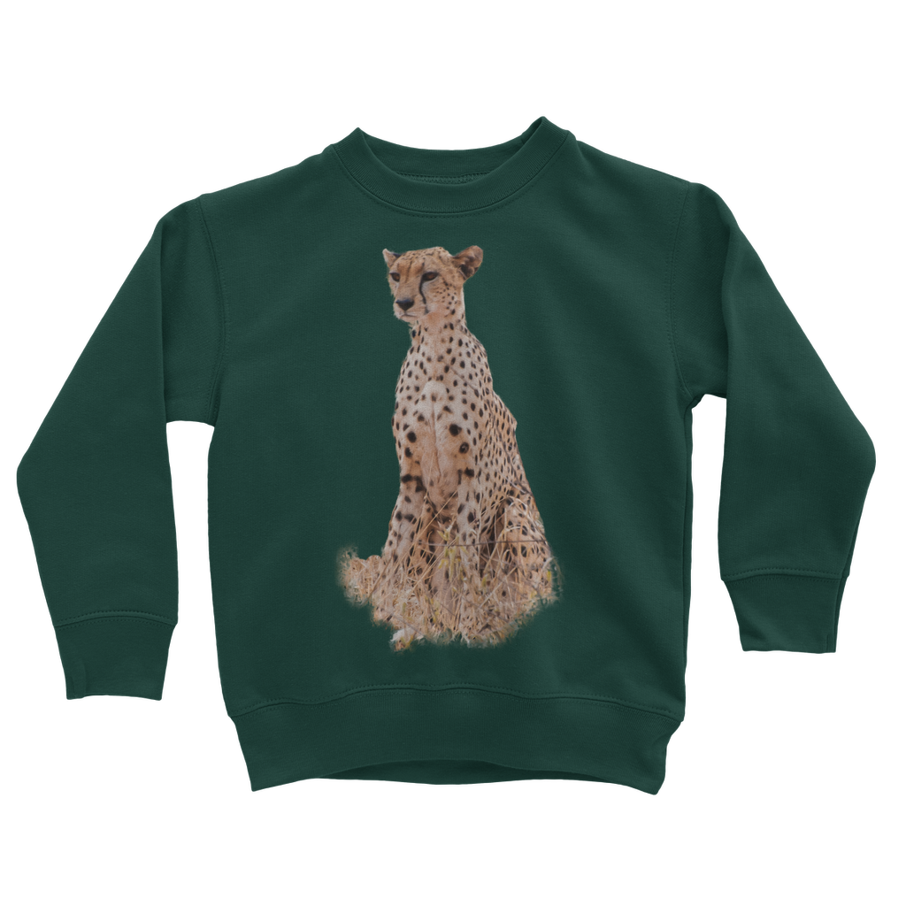 Dark forest green african cheetah sweatshirt for kids