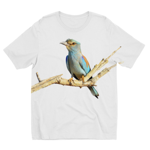 Large Print Eurasian Roller Bird T-Shirt for kids with a round neck