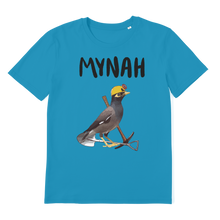 Load image into Gallery viewer, A blue bird meme shirt with a mining mynah. 
