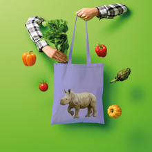 Load image into Gallery viewer, Lavender baby Rhino tote bag in cotton.
