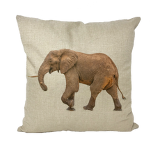 Load image into Gallery viewer, A linen cushion with an elephant print
