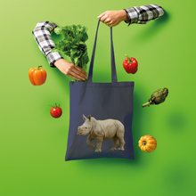 Load image into Gallery viewer, Navy baby Rhino tote bag in cotton.
