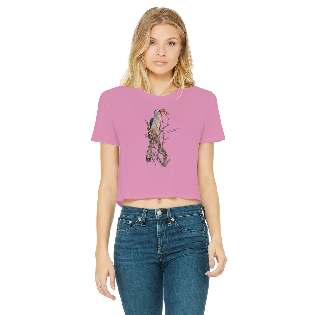 Red-Billed Hornbill T-Shirt for Women (Cropped, Raw Edge)