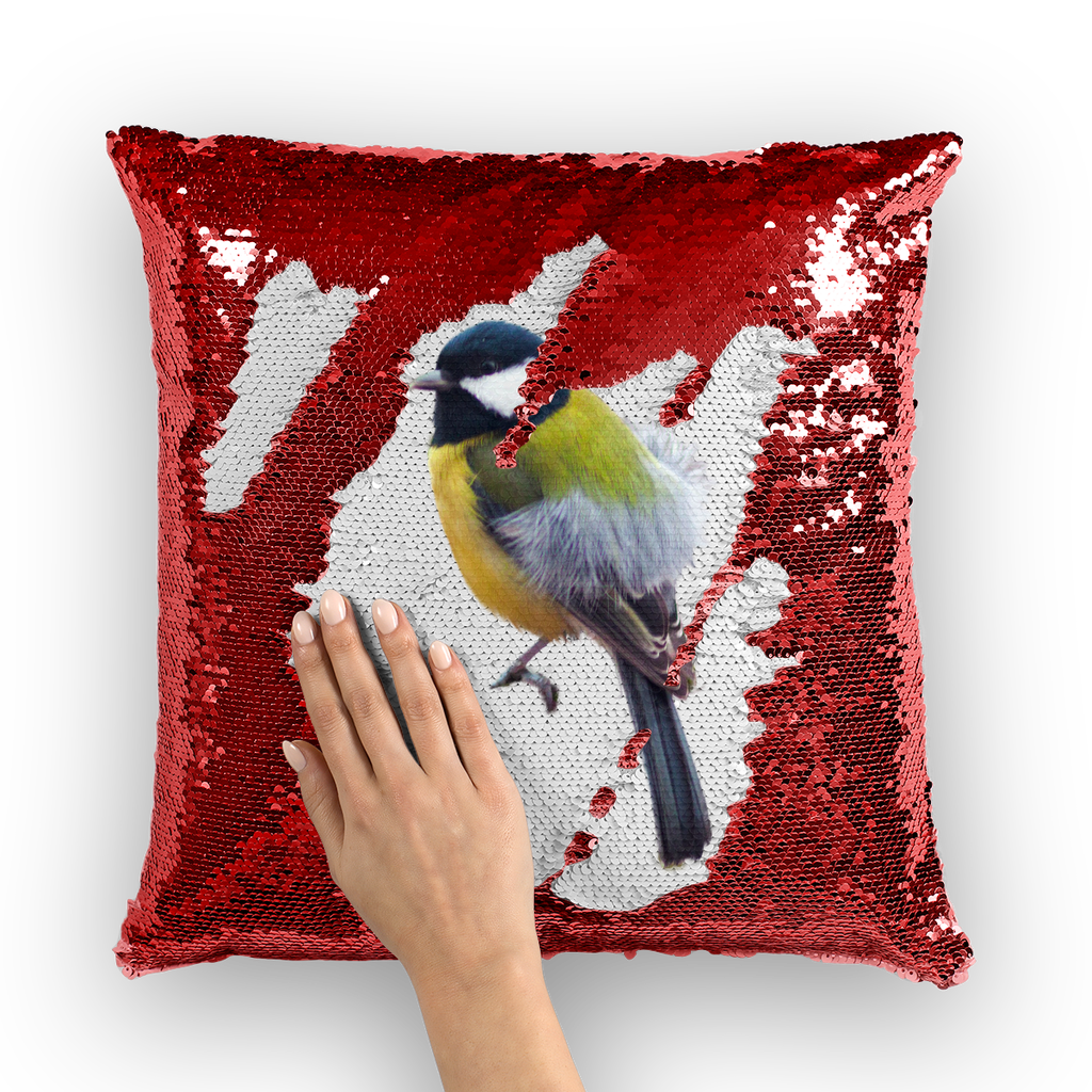 Great Tit Sequin Cushion Cover