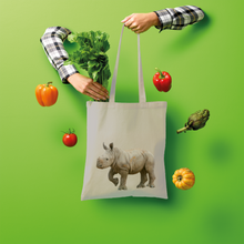 Load image into Gallery viewer, Light grey baby Rhino tote bag in cotton.
