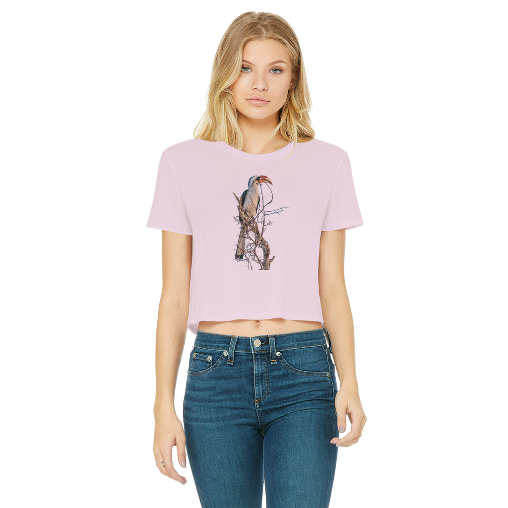 Red-Billed Hornbill T-Shirt for Women (Cropped, Raw Edge)