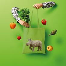 Load image into Gallery viewer, Light green baby Rhino tote bag in cotton.
