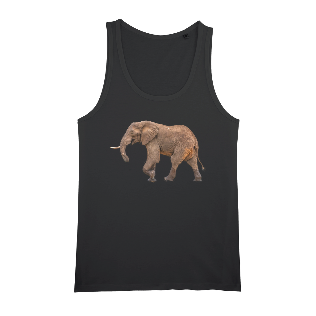 Women's black tank top with elephant design. 