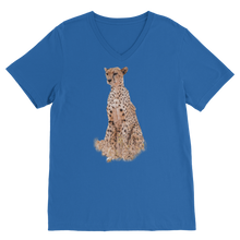Load image into Gallery viewer, A blue v-neck cheetah shirt
