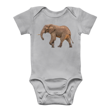 Load image into Gallery viewer, a light grey baby bodysuit with an african elephant on front
