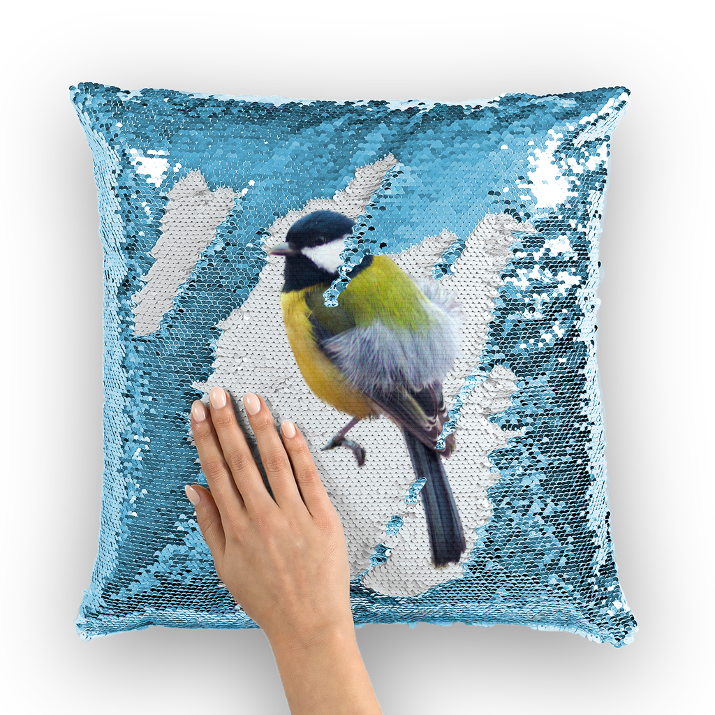 Great Tit Sequin Cushion Cover