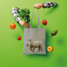 Load image into Gallery viewer, Brown grey baby Rhino tote bag in cotton.
