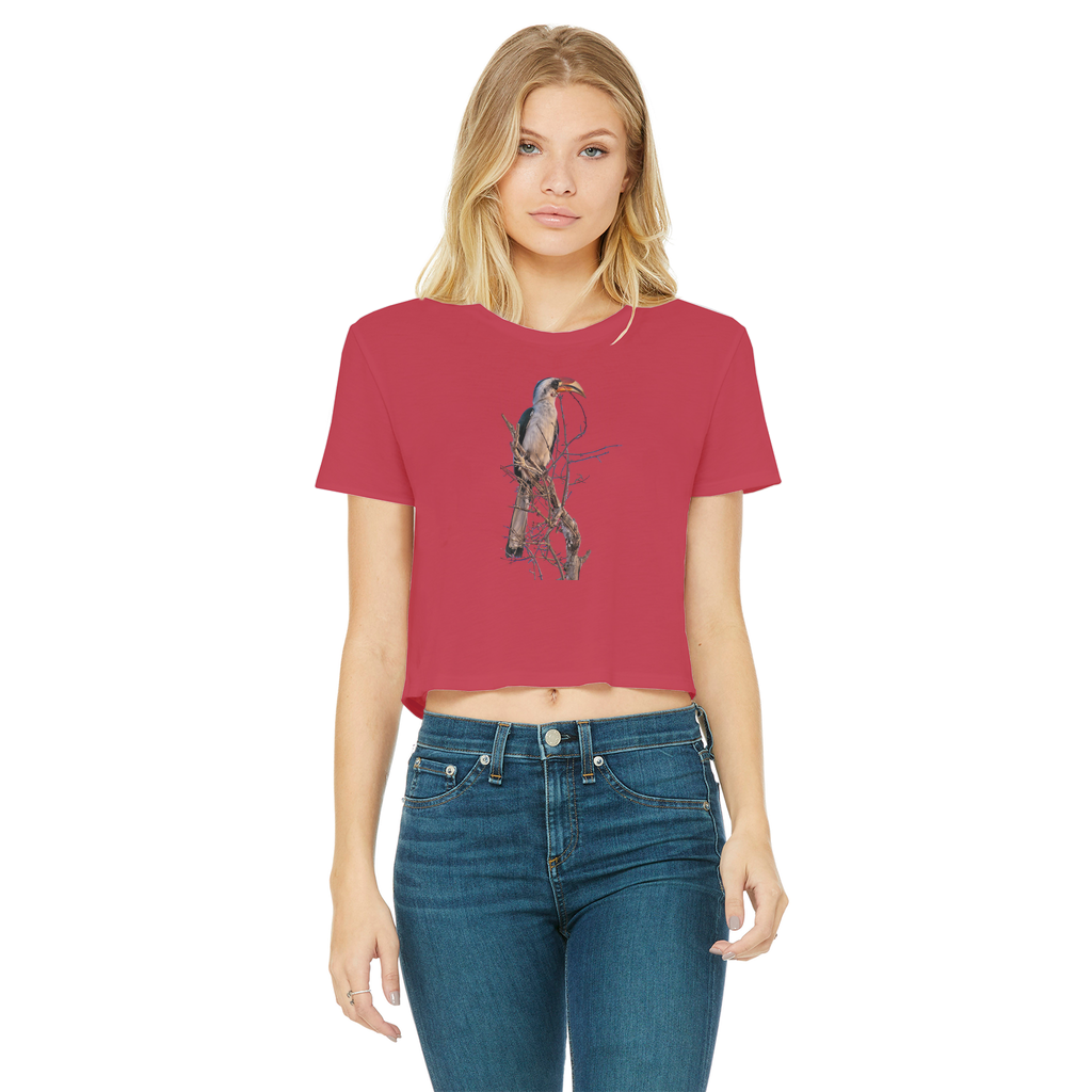 Red-Billed Hornbill T-Shirt for Women (Cropped, Raw Edge)