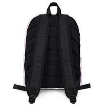 Load image into Gallery viewer, Pink wildflower backpack in a water resistant material from the back.
