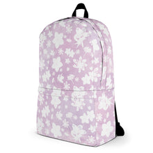 Load image into Gallery viewer, Pink wildflower backpack in a water resistant material from the right side.
