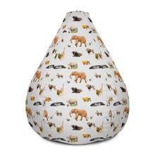 Load image into Gallery viewer, Back of light grey bean bag chair with repeating pattern of african animals
