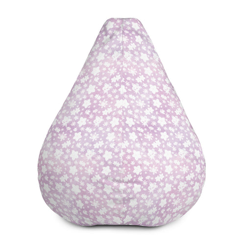 Front view of a pale pink bean bag chair with a solid white floral repeating pattern