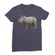 Load image into Gallery viewer, navy tee for women with a rhino print
