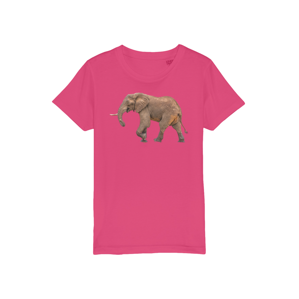 A bright pink tee for kids with an elephant printed on the chest