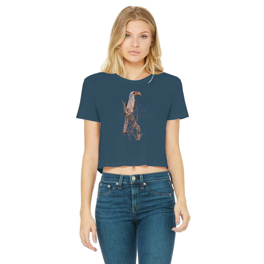 Red-Billed Hornbill T-Shirt for Women (Cropped, Raw Edge)