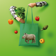 Load image into Gallery viewer, Green  baby Rhino tote bag in cotton.
